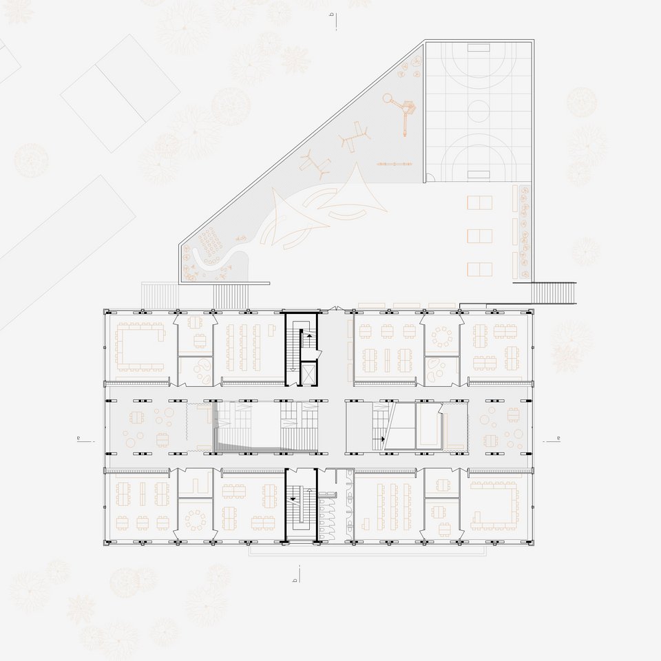Grundriss OG der Studienarbeit Fasanerie – Roots & Routes