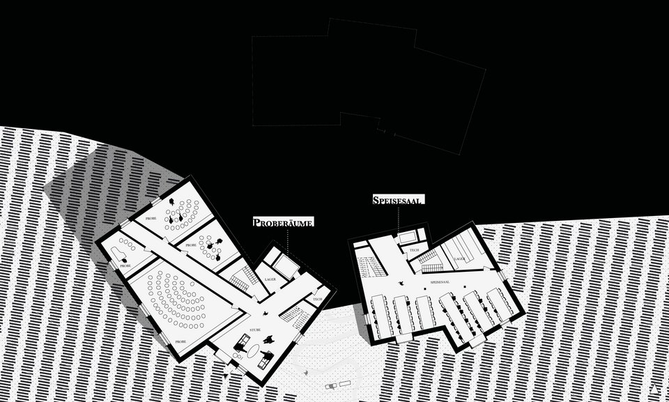 Grundriss 1. UG der Masterthesis Mühlstein Musikakademie