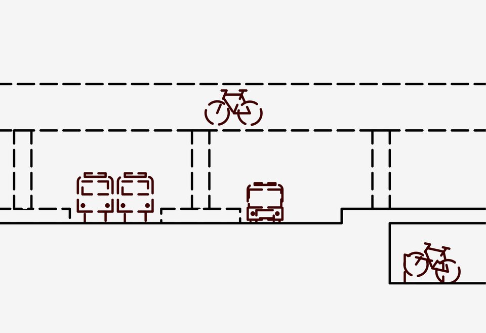 Piktogramm der Mobilitätsachse der Masterthesis "Reviving Stations – Die Zukunft des Bahnhof Kirchheim (Teck)"