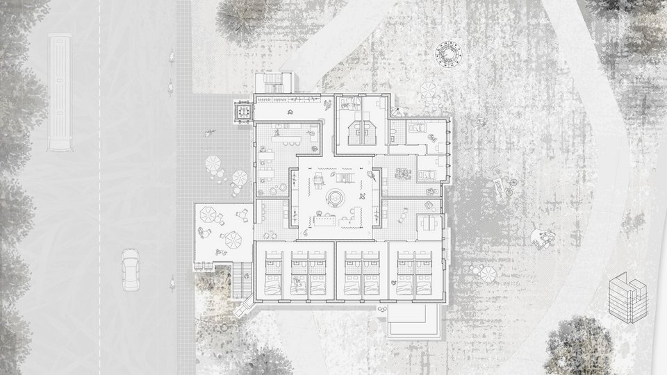 Grudriss des Erdgeschosses der Studienarbeit Radical Housing