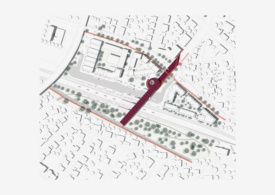 Quartiersplan Lagplan der Masterthesis "Reviving Stations – Die Zukunft des Bahnhof Kirchheim (Teck)"