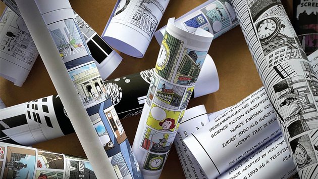 Mehrere zusammengerollte Comiczeichnungen