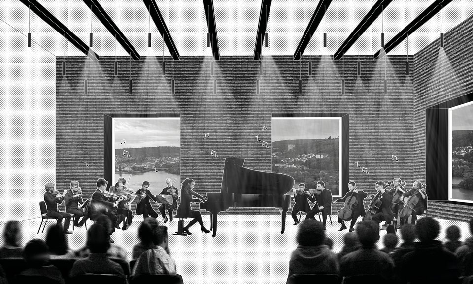 Perspektive Orchestersaal der Masterthesis Mühlstein Musikakademie