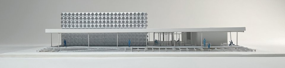 Modell Ansicht Süd der Studienarbeit Ein Wanderkino als pulsierender Treffpunkt