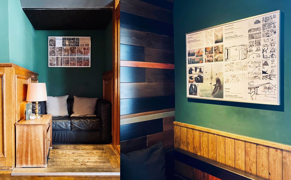 Ausstellung "Architektur und Comic" vor Ort im Fais Dodo in Stuttgart.