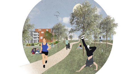 Darstellung eines Parks mit Personen