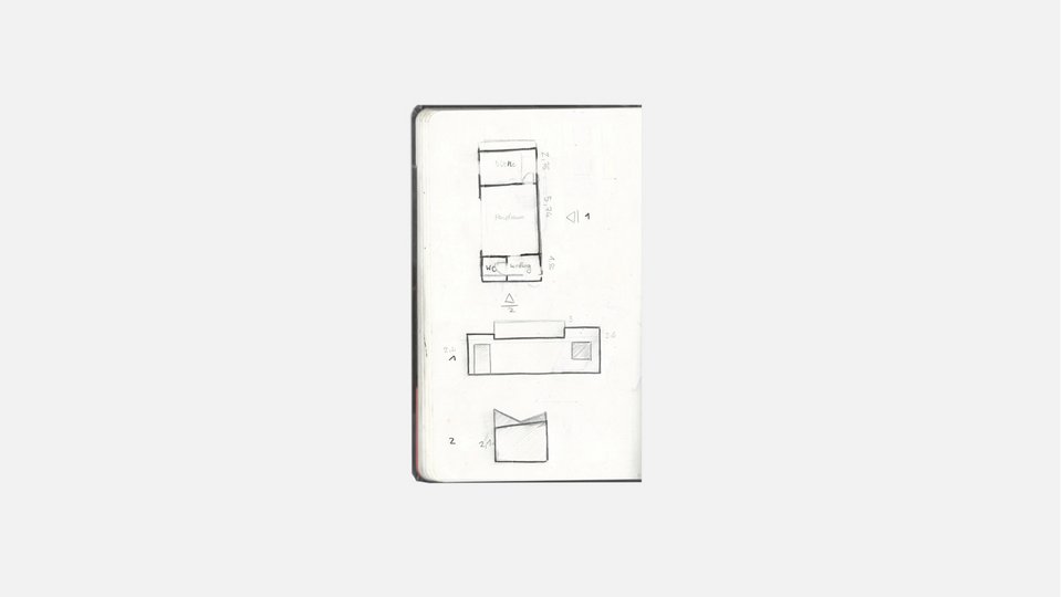 Skizzenbuchseite der Studienarbeit "Besenwirtschaft am Märzenbuckel"