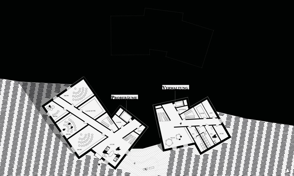 Grundriss 3. UG der Masterthesis Mühlstein Musikakademie