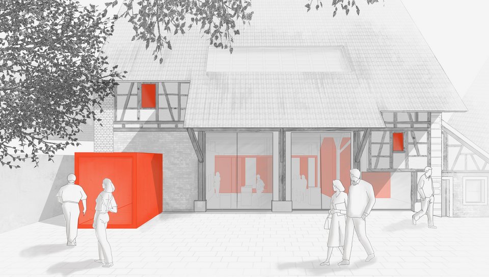 Perspektive aussen Südseite der Studienarbeit Entwurf Raum – der Parasit