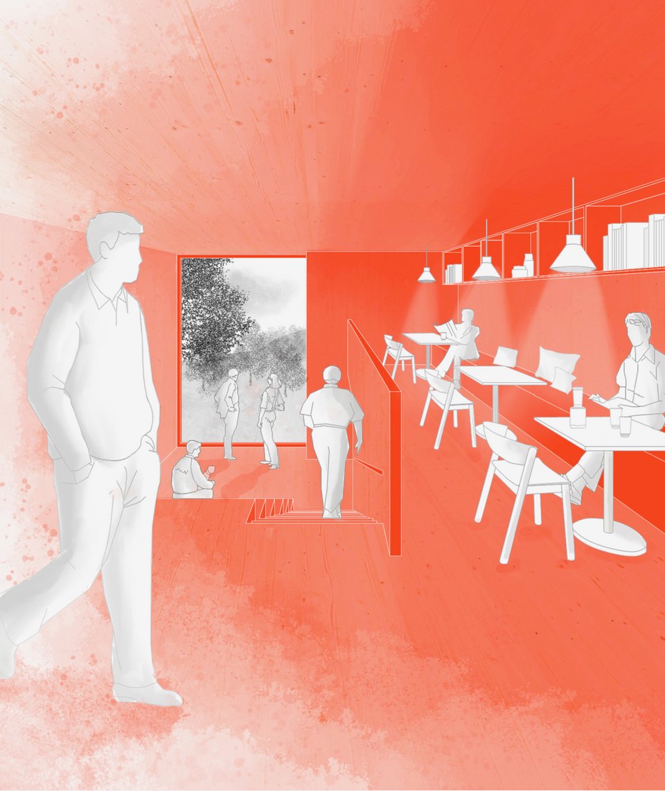 Perspektive Cafe Ausblick der Studienarbeit Entwurf Raum – der Parasit