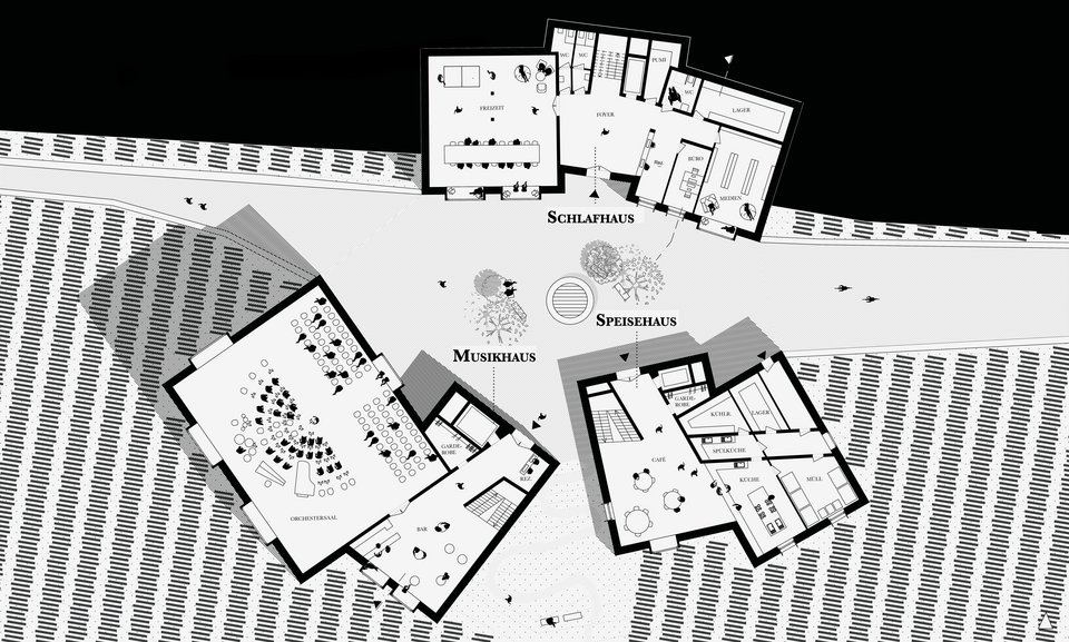 Grundriss EG der Masterthesis Mühlstein Musikakademie