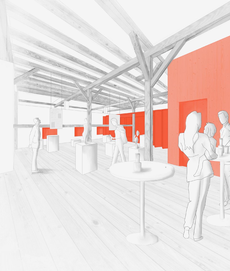 Perspektive Ausstellungsraum der Studienarbeit Entwurf Raum – der Parasit