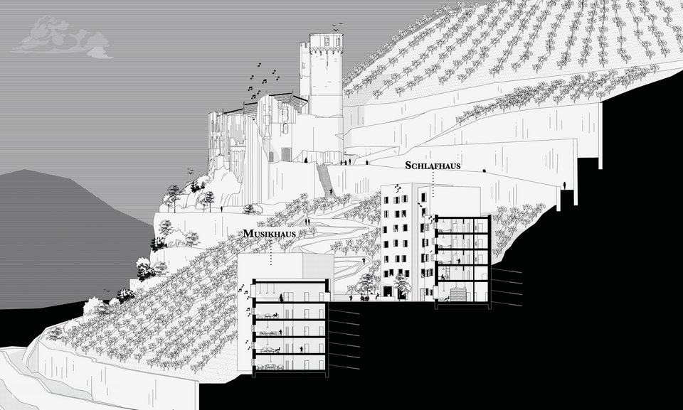Schnittperpsektive der Masterthesis Mühlstein Musikakademie