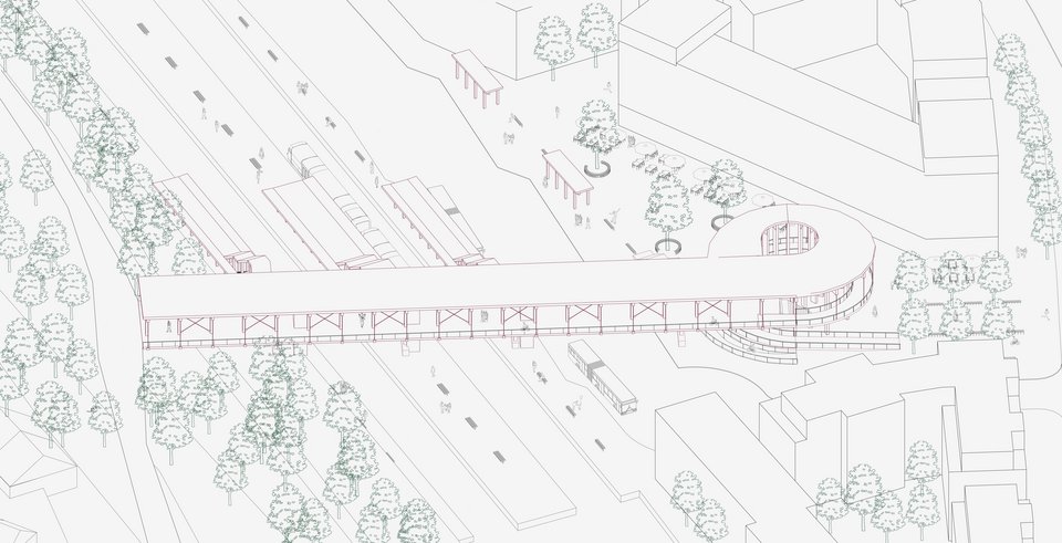 Isometrie Bahnhof der Masterthesis "Reviving Stations – Die Zukunft des Bahnhof Kirchheim (Teck)"