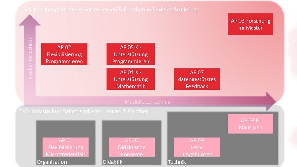 Schaubild: Überblick zu den Arbeitspaketen (AP) der beiden Teilvorhaben (TV1, TV2) im Projekt SuMINT