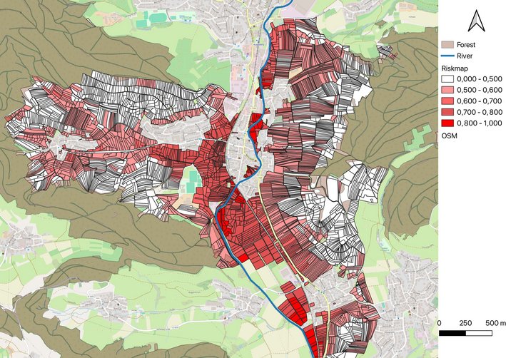 Risikokarte Starkregen Rudersberg  - aus Bachelorarbeit Gräfe