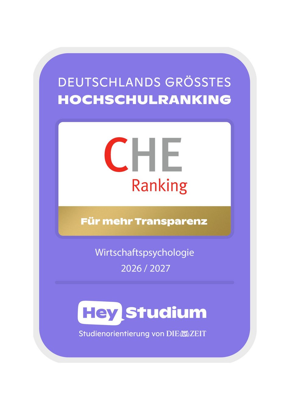 CHE Siegel auf lila Hintergrund und Textblock